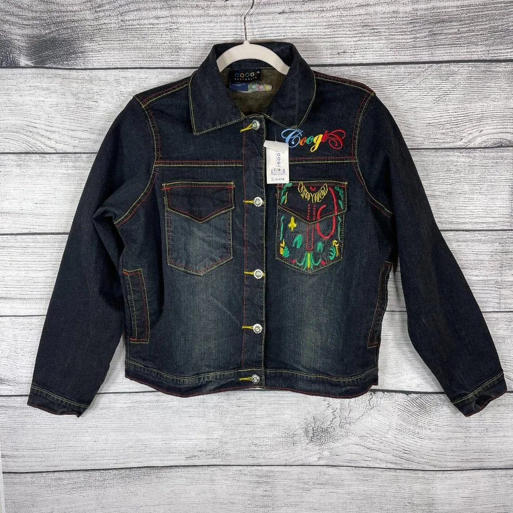 Coogi Vintage Embroidered Logo Colorful Denim Jean Trucker Jacket NWT Sz…
